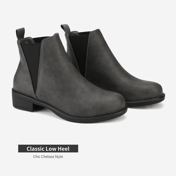 Chunky Low Heel Ankle Booties - GREY PU - 4